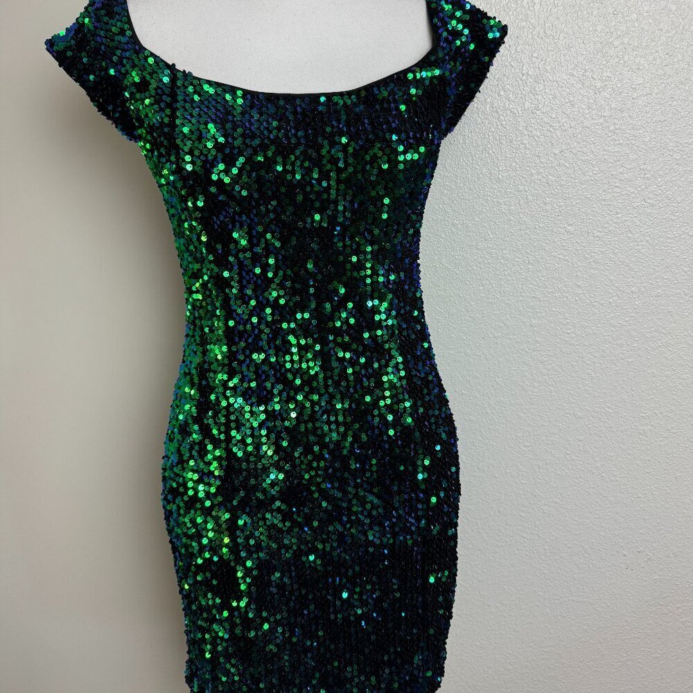 Green & Blue Sequin Mini Dress Evening Party Size S